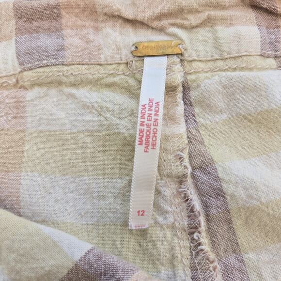 Free People The Way You Move Natural Plaid Linen Pants Edgy 70s Boho Size 12 - Picture 10 of 12